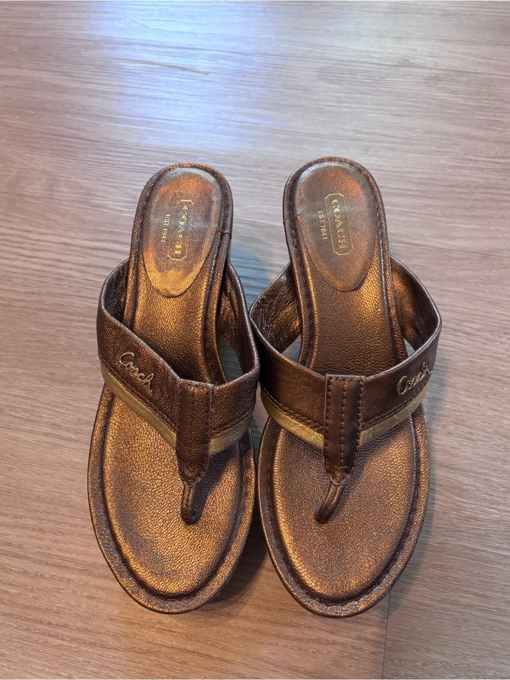 Coach Women’s 7 Jody Metallic Wedge Thong Sandal Monogram Y2K Bronze Vintage